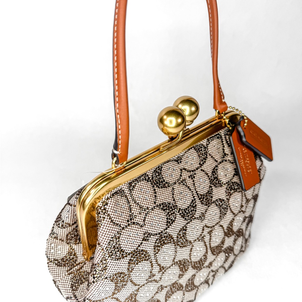 ✨ Coach Crystal Signature Jacquard Kisslock 16 Frame Bag Satchel ✨ - Picture 3 of 11